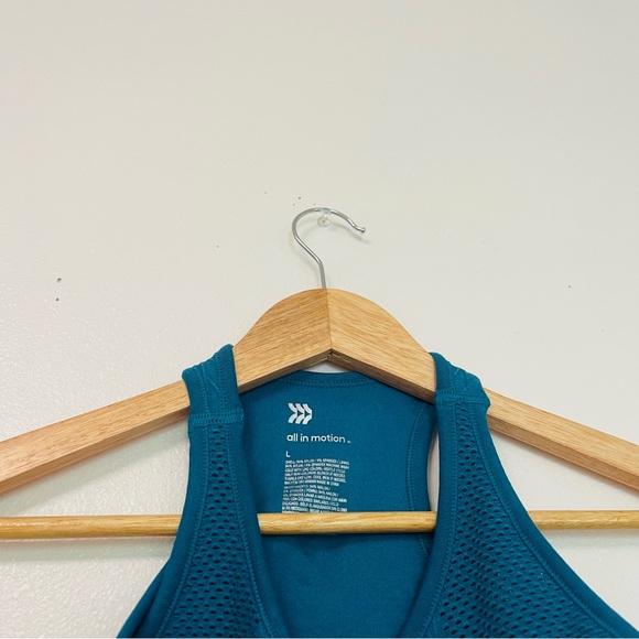 NWT All in Motion Teal Blue High Neck Cut Out Sports Bra Large - Picture 3 of 9